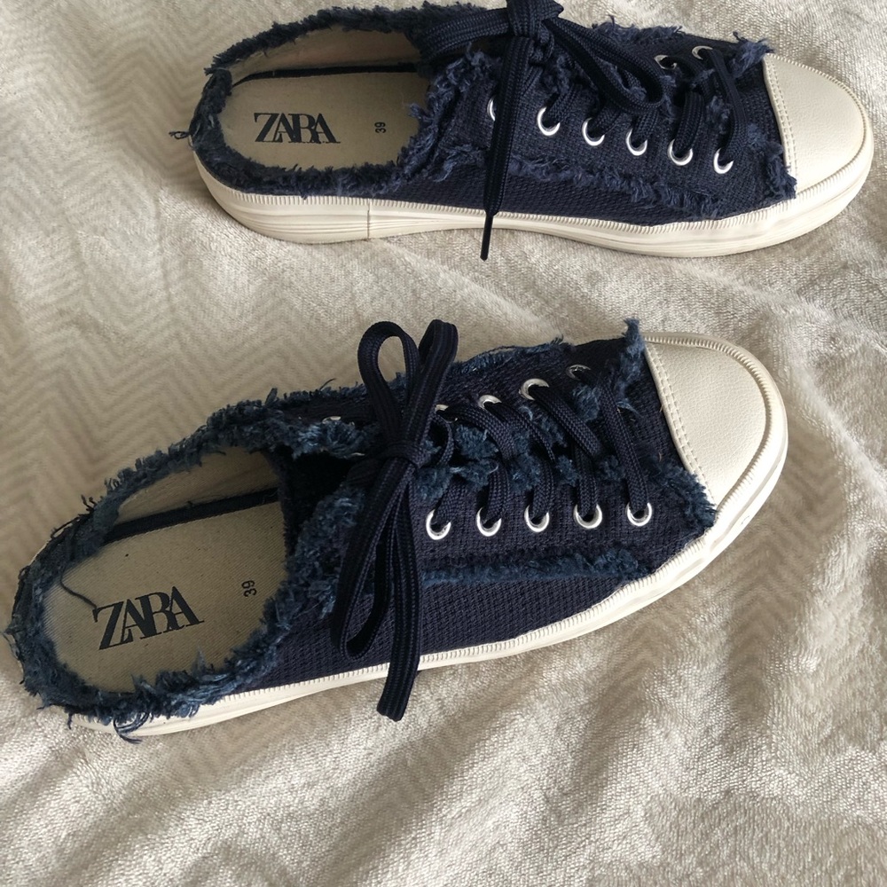 Zara Blue and White Sneakers with Canvas Upper
